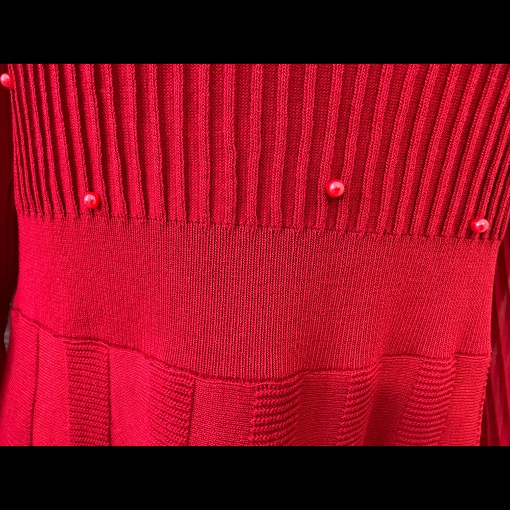 Nanette Lepore Red Ribbed A-Line Dress with Bishop Sleeves - Picture 3 of 6